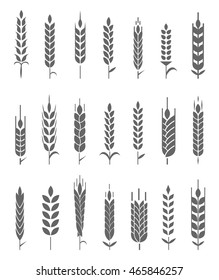 Wheat Ears Icons and Logo Set. Organic wheat, bread agriculture and natural eat.