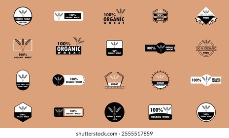 Wheat ears icons, Organic Product labels set, barley or rice millet, vector organic product labels. Wheat grain food signs of premium quality bread or flour and bakery, organic wheat laurels