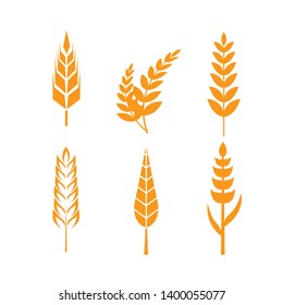 wheat ears icons set. Ear and organic wheat