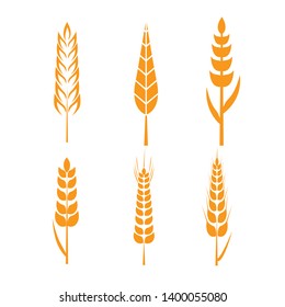 wheat ears icons set. Ear and organic wheat