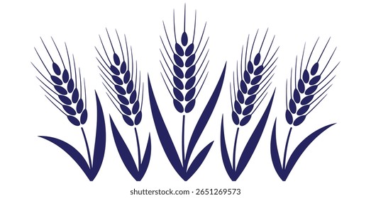 Wheat Ears Icons vector illustration. wheat leaf clip art. Organic wheat icon, bread agriculture. Vector art of five stalks of wheat symbolize harvest, agriculture, and natural food