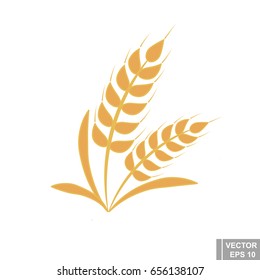 Wheat ears isolated on white background. Simple flat icon.