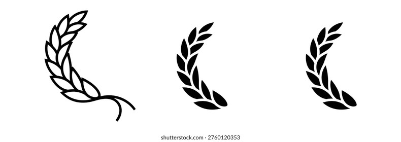 Wheat Ears and Laurel Wreath Branches Icon Set for Organic Farm Bakery and Victory Achievement Symbols