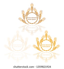 Wheat ears, oats or barley three vector    logotypes set golden on white background. Eco natural ingredient element, healthy food or agriculture, bread realistic for web and print, 3d decoration