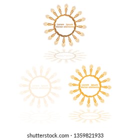Wheat ears, oats or barley three vector    logotypes set golden on white background. Eco natural ingredient element, healthy food or agriculture, bread realistic for web and print, 3d decoration