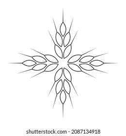 Wheat ears ornament and pattern. Transparent vector illustration with black outline. Editable template.