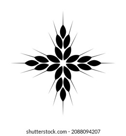 Wheat ears ornament and pattern. Vector illustration and black silhouette on white background. Editable template. 