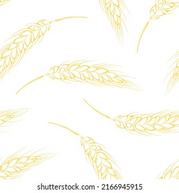 Wheat ears outline seamless pattern. Botanical background. Vector illustration of agricultural plant.