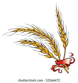 Wheat ears with ribbon, vector illustration