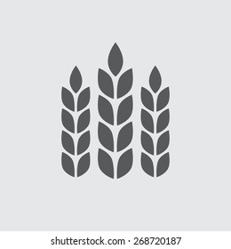 Wheat ears or rice icon. Agricultural symbol. Design elements for bread packaging or beer label. Vector illustration.