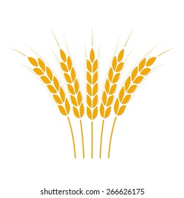 Wheat ears or rice icon. Crop symbol isolated on white background. Design element for bread packaging or beer label. Vector illustration.