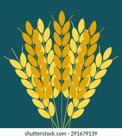 Wheat ears or rice icon. Crop symbol. Design element for bread packaging or beer label. Agricultural.