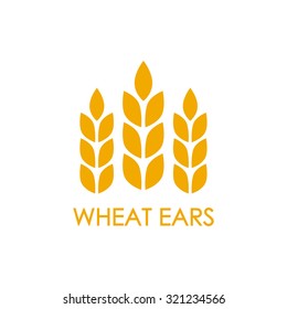 Wheat ears or rice icon. Crop, barley or rye symbol isolated on white background. Design element for beer label or bread packaging. Vector illustration.