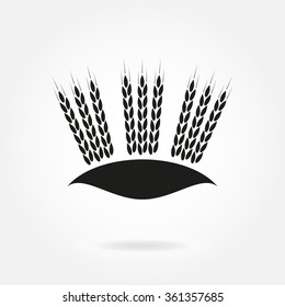 Wheat ears or rice icon. Crop, barley or rye symbol. Design element for beer label or bread packaging. Vector illustration.