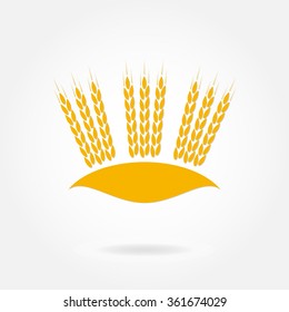 Wheat ears or rice icon. Crop, barley or rye symbol. Agriculture design element. Vector illustration.