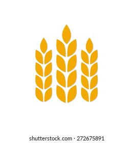 Wheat ears or rice icon isolated on white background. Agricultural symbol. Design elements for bread packaging or beer label. Colorful vector illustration.