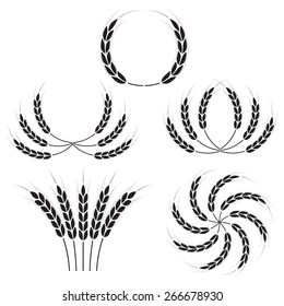 Los íconos de arroz o de las orejas de trigo están puestos. Símbolos agrícolas aislados sobre fondo blanco. Elementos de diseño para el embalaje de pan o etiqueta de cerveza. Ilustración vectorial.