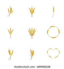 Wheat ears or rice icons set. Cartoon set of 9 wheat ears or rice vector icons for web isolated on white background