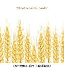 Wheat ears seamless border. Vector illustration in flat style on white background. Wheat silhouette in the field.