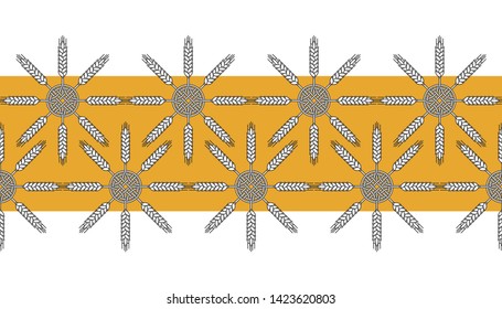 Wheat ears. Seamless pattern for bakery or brewery and wheat products. Horizontal repeating texture.