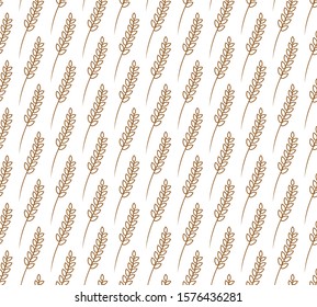 Wheat ears seamless pattern. Contrast cereal elegant silhouettes on white background. Line style rye. 