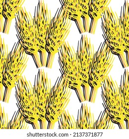 Wheat ears seamless pattern. Golden Rye background. Wheatfield infinite. Seeds yellow field of rye. Grain ornament.