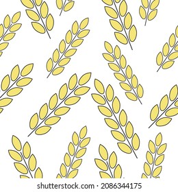 Wheat ears, seamless pattern on a white background.Vector pattern can be used in textiles, bakeries, bakery packaging.