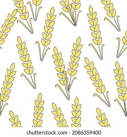 Wheat ears, seamless pattern on a white background.Vector pattern can be used in textiles, bakeries, bakery packaging.