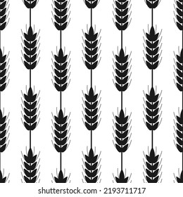 Wheat ears seamless pattern. Strips of grain ears black silhouette.