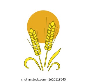 Wheat ears and sun on a white background. Vector illustration.