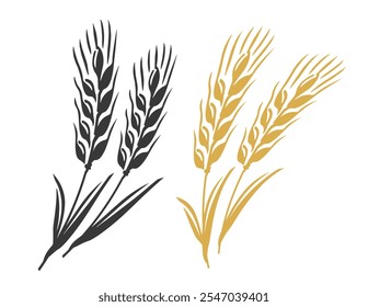 Wheat ears symbol. Drawing for bread, flour, whisky, beer label or packaging. Vector illustration