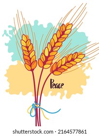 Wheat Ears with Ukrainian Flag Background