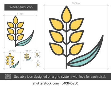 Wheat ears vector line icon isolated on white background. Wheat ears line icon for infographic, website or app. Scalable icon designed on a grid system.