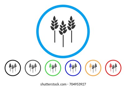 Wheat Ears vector rounded icon. Image style is a flat gray icon symbol inside a blue circle. Additional color variants are grey, black, blue, green, red, orange.