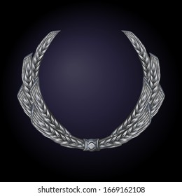Wheat ears in a wreath. The color of silver.