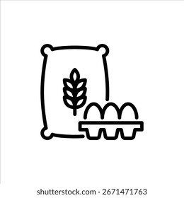 Ícone de contorno de trigo e ovo. Ilustração da linha preta do ingrediente.