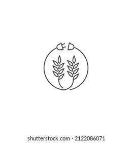 Wheat electric, energy plug. Vector outline icon template