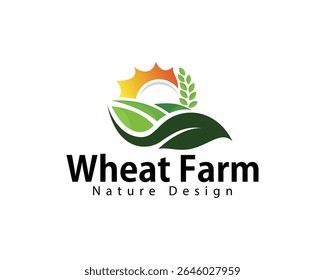 wheat farm logo creative design concept nature leave sun agriculture