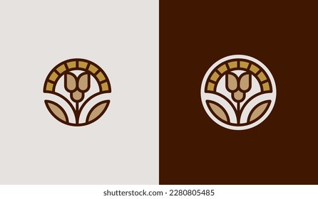 Logo de la granja de trigo. Plantilla de diseño Mínimo Creativo. Símbolo de identidad empresarial. elemento Vector creativo