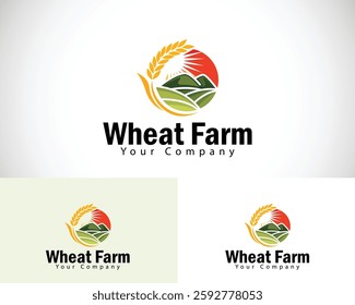 wheat farm logo creative organic industry agriculture design concept sun mountain