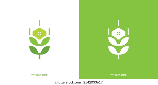 Wheat Farm Logo Design. Home and Grain Leaf Rice Farm Logo, Symbol, Icon, Vector, Design Inspiration.