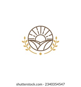 Wheat farm logo design with sun combination