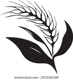 Wheat farm logo design of a vector illustration stylized wheat stalk with leaves on a white background