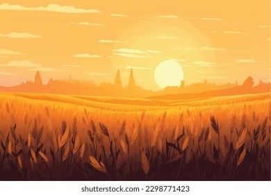 Wheat farm meadow vector design. Agriculture concept design, Wheat crops with farm landscape.