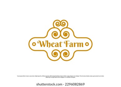 Wheat farm stamp logo design illustration. Wheat label emblem sticker illustration nature food vintage old classic rural minimalist farming harvest oat meal cereal rye hay barley agribusiness.