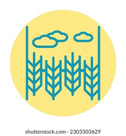 Wheat field and blue sky line color icon. Isolated vector element. Outline pictogram for web page, mobile app, promo