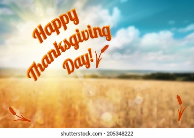 Wheat field blurred vector background with Sun flare. Happy Thanksgiving Day! Vector illustration. 
