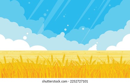 Wheat field. Ears of yellow wheat. Harvest of ripe wheat. Rural landscape.