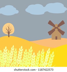 wheat field. Element of colored autumn illustration for mobile concept and web apps. Detailed wheat field illustration can be used for web and mobile