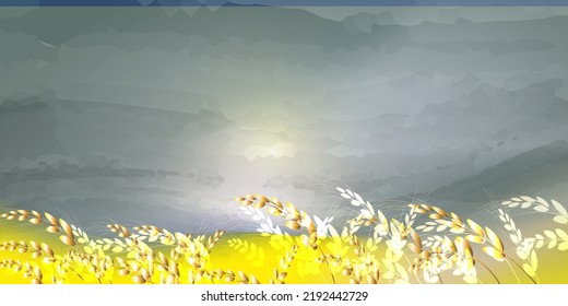 Wheat field. Golden ears of wheat. Autumn view. Picturesque abstract landscape. Vibrant vector background suitable for booklets, web, brochures, flyers.